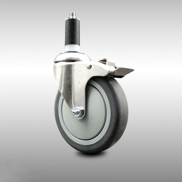 5 Inch 316SS Thermoplastic Rubber Swivel 1-3/8 Inch Stem Caster Lock Brake SCC